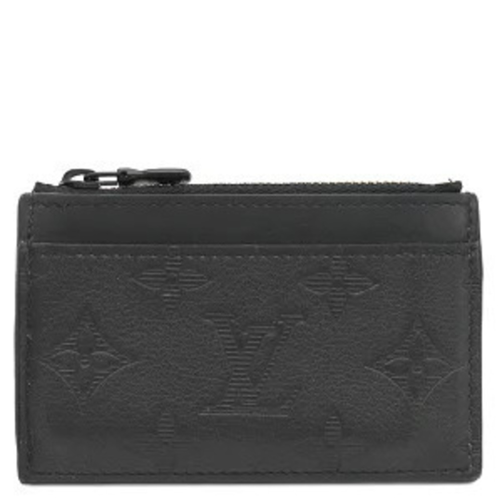 Louis Vuitton coin case Wallet card calfskin Monogram Shadow black matte purse